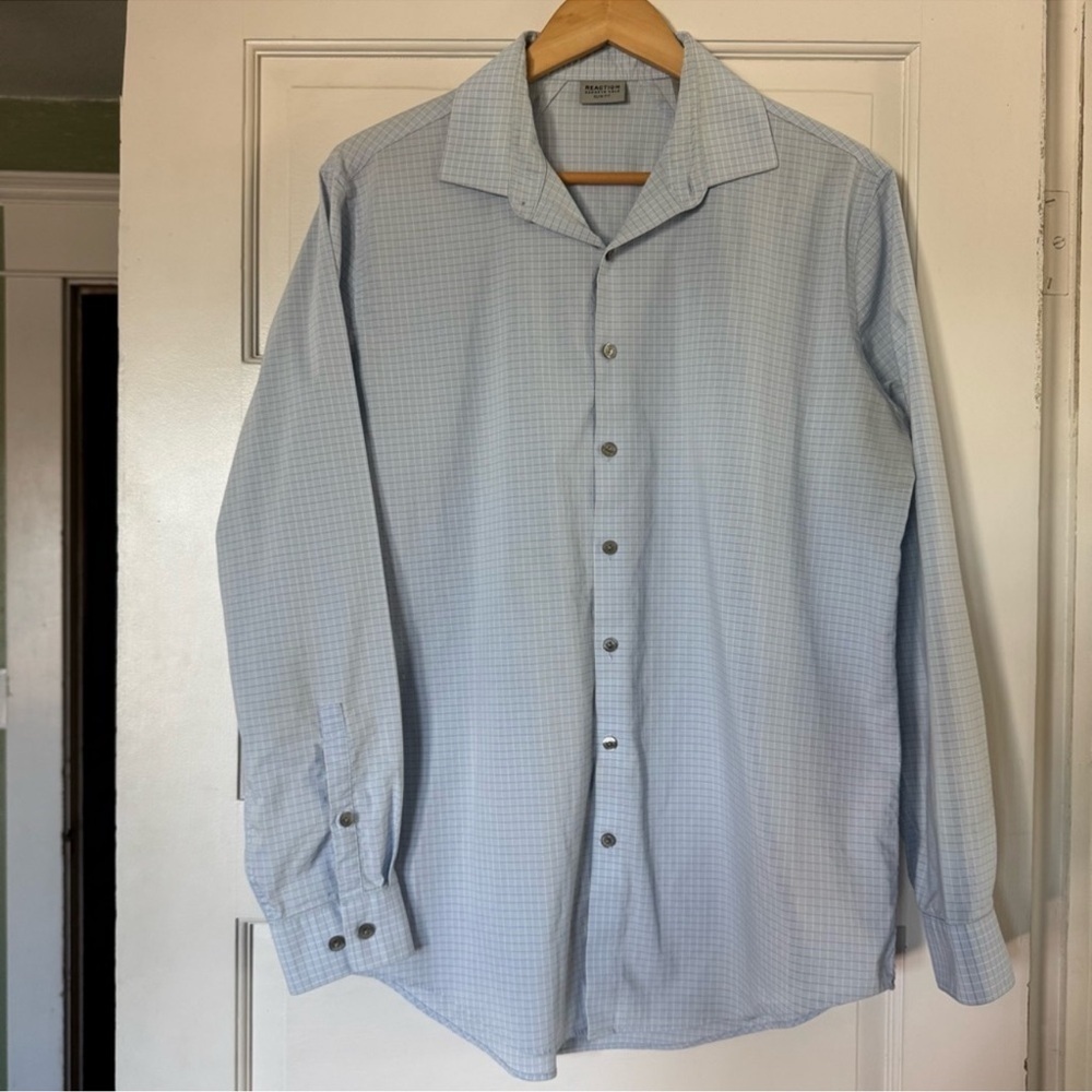 Kenneth Cole Slim Fit Dress Shirt Light Blue Check – 16.5 34/35 - Picture 2 of 6